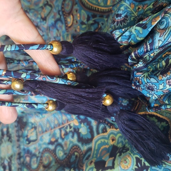 Beautifully Designed Boho Silk Dress Turquoise, Green, Brown & Gold. One Size - Picture 13 of 15